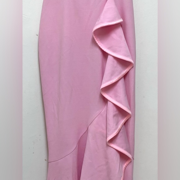 Fashion Nova Strapless Pink Ruffled Dress Front Slit Size S - Picture 3 of 8